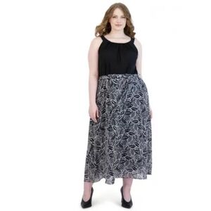 ROBI BEE women's plus size maxi sleeveless shirred neck black and white size XL